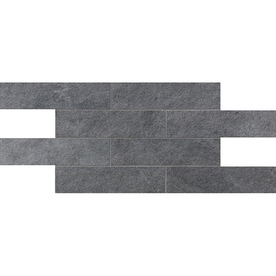 Mosaico de porcelana con aspecto de piedra, montaje en malla de ladrillo, gris mate, 2 3/4×11 1/2, 12×24