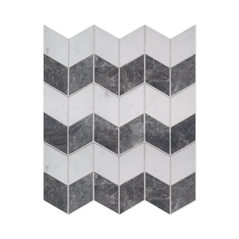 Bianco Carrara Pulido Zig-zag Mosaico de Porcelana Aspecto Mármol 12x13