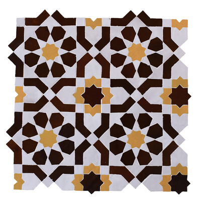 Mosaico de jazmín brillante marrón, amarillo y blanco 11 3/4x11 3/4