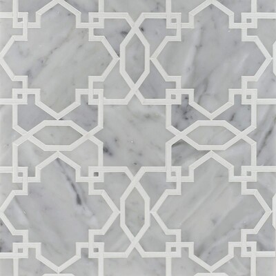 Tamara White Carrara, Thassos White Multi Finish Mermer Waterjet Decos 9 23/32x9 23/32