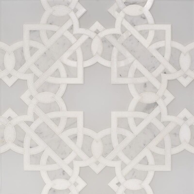 Isabella Thassos Beyaz, Pura Cam, Beyaz Carrara Multi Finish Mermer Su Jeti Dekorları 11 9/32x11 9/32