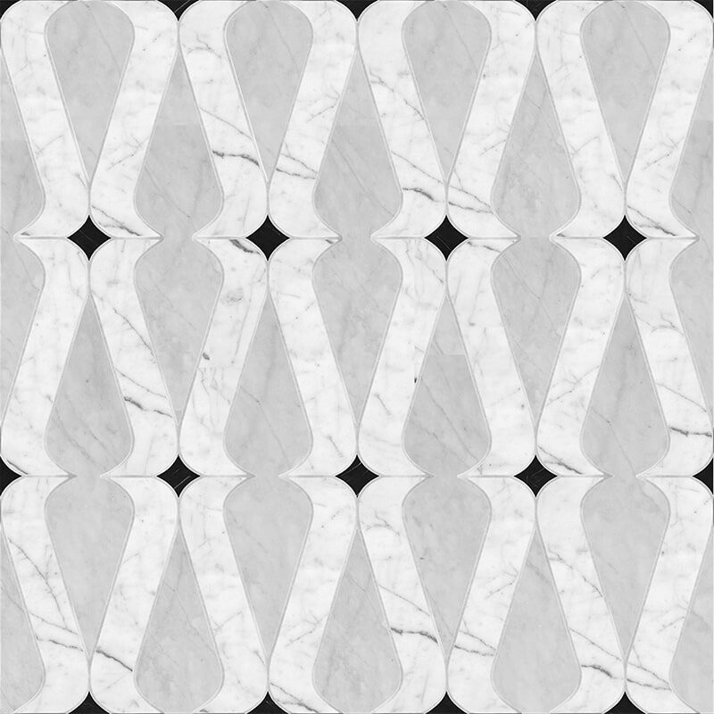 Linon White Carrara, Avenza, Black Multi Finish Marble Waterjet Decos 8 1/4x12 11/32