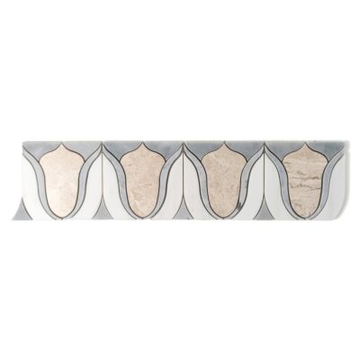 Afyon Grey, Avenza Light, Diana Royal Multi Finish Tulip Marble Border Tiles 4×12