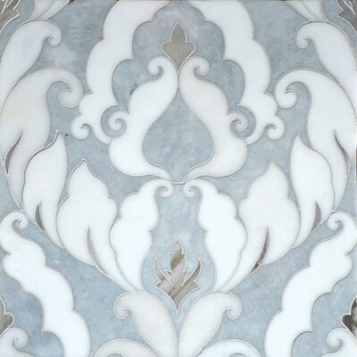 Rumi Afyon Grey, Afyon White, Palisandra Multi Finish Marble Waterjet Decos 13 9/16x18