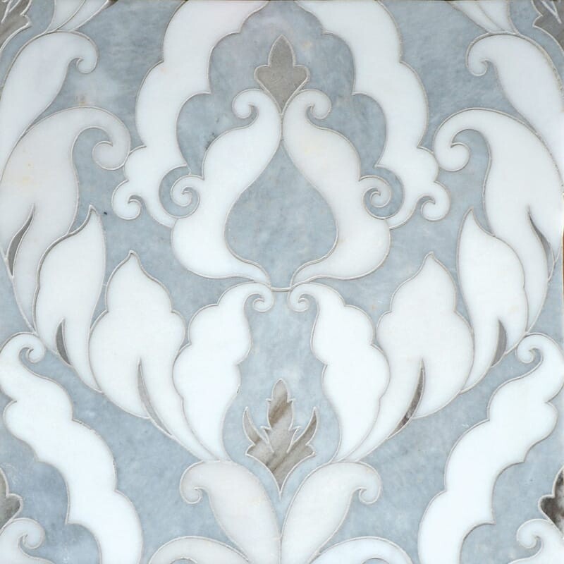 Afyon Grey, Afyon White, Palisandra Multi Finish Rumi Marble Mosaics 13 9/16×18