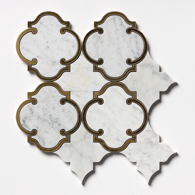 Latón, Mosaico de Mármol Blanco Carrara Honed Casablanca 10 1/2x11 3/16