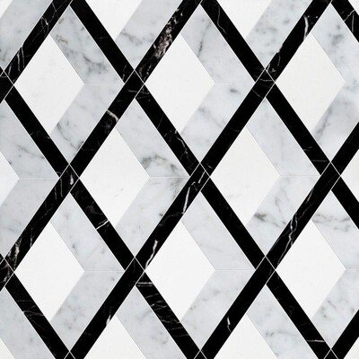 Hipodrom Beyaz Carrara, Siyah, Thassos Beyaz Multi Finish Mermer Su Jeti Dekorları 10 11/16x11 5/16
