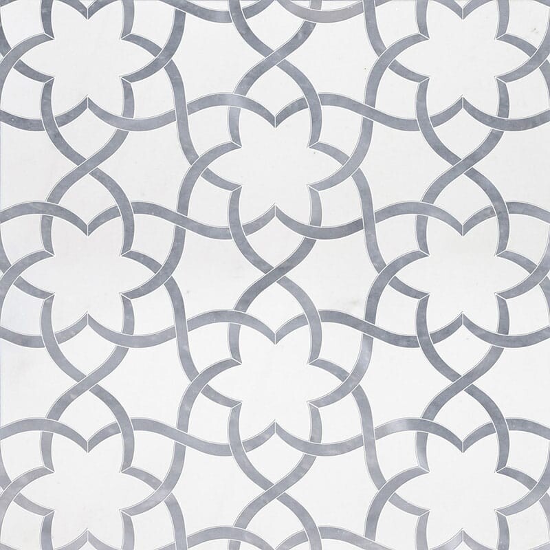 Isidore Aspen White, Allure Light Polished Marble Waterjet Decos 12 1/2x14 3/8