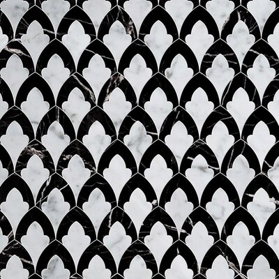 Sophia Blanco Carrara, Negro Acabado Múltiple Mármol Waterjet Decos 8 3/4x13 1/2