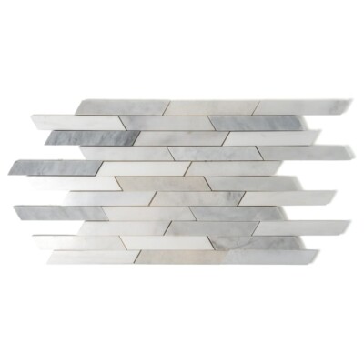 Afyon White, Avenza Light, Glacier, Snow White Multifinish Ritmo Marble Mosaics 8 13/16×14 5/16