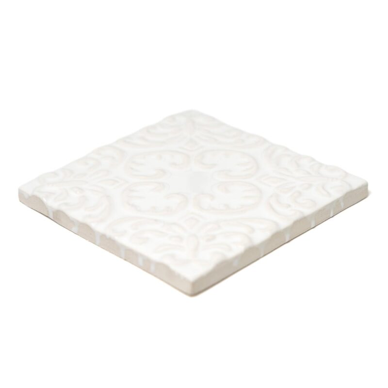 Royal White Glossy Baroque Ceramic Accent Tiles 6×6 (DC00347)