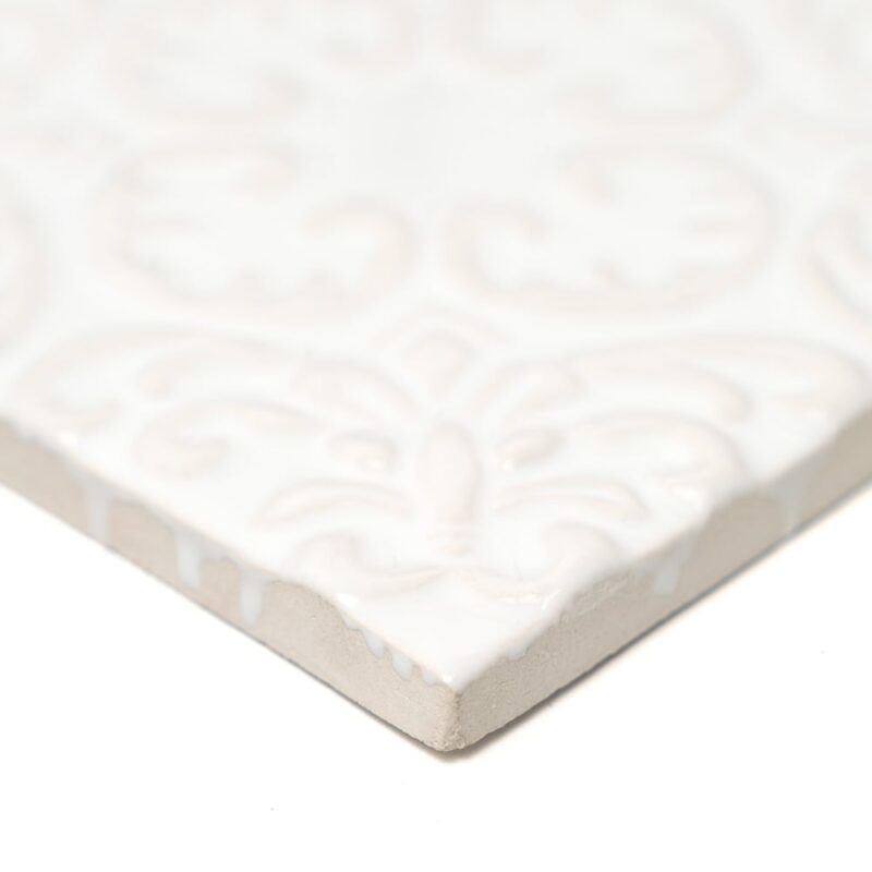 Royal White Glossy Baroque Ceramic Accent Tiles 6×6 (DC00347)