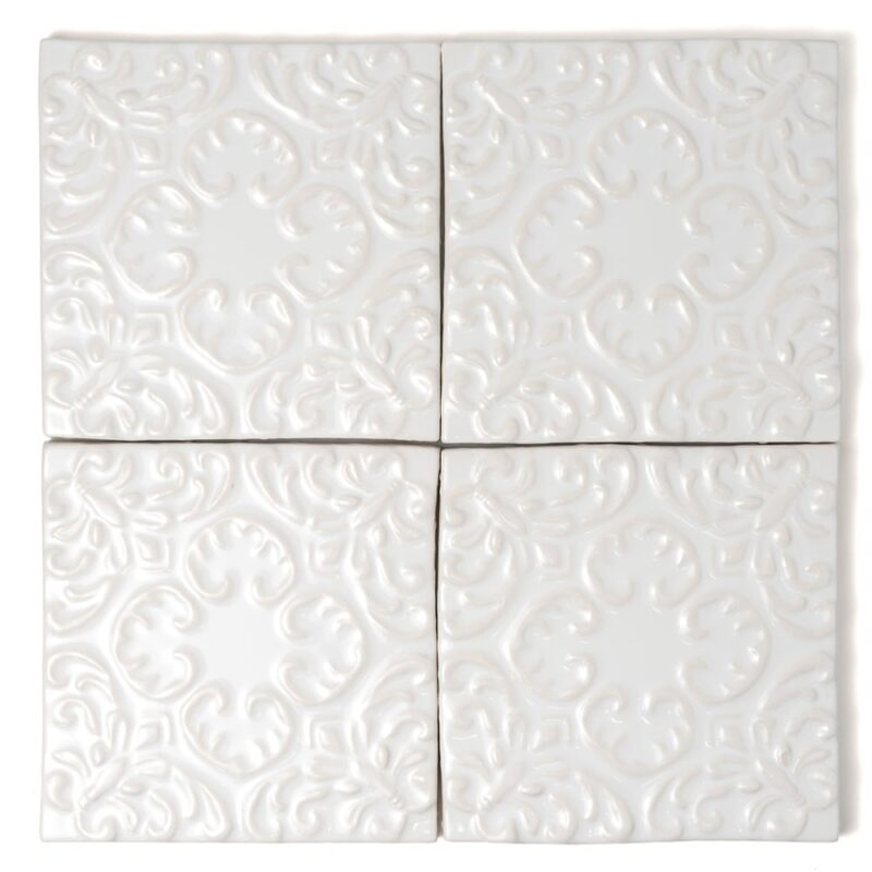 Royal White Glossy Baroque Ceramic Accent Tiles 6×6 (DC00347)