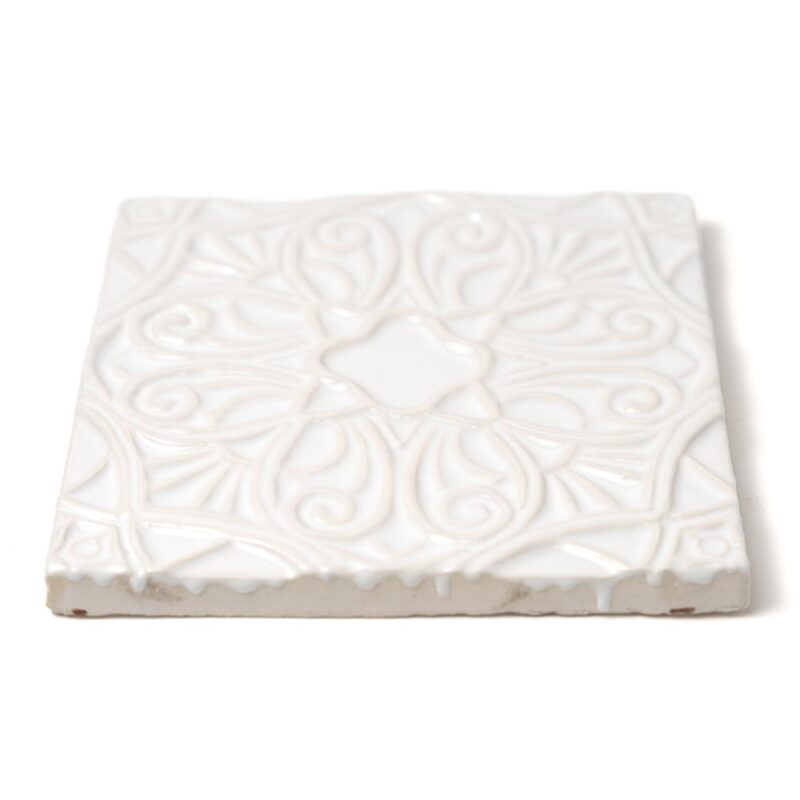 Royal White Glossy Filigree Ceramic Accent Tiles 6×6 (DC00348)