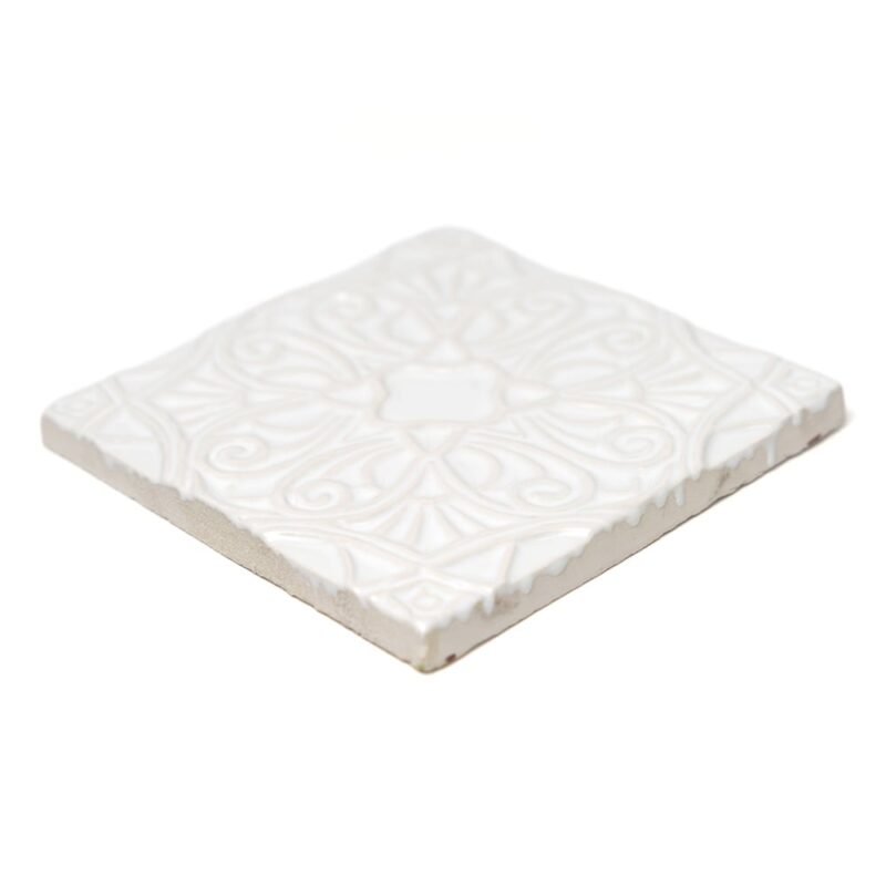 Royal White Glossy Filigree Ceramic Accent Tiles 6×6 (DC00348)