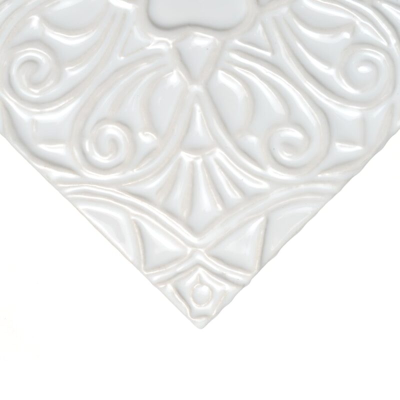 Royal White Glossy Filigree Ceramic Accent Tiles 6×6 (DC00348)