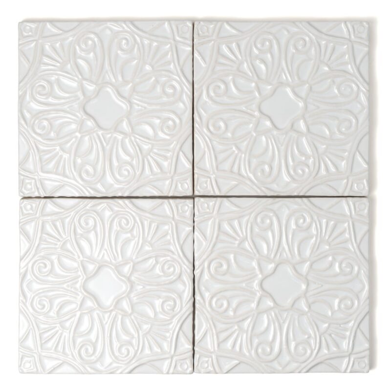 Royal White Glossy Filigree Ceramic Accent Tiles 6×6 (DC00348)