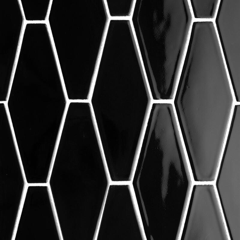 Black Glossy Longest Hexagon Ceramic Tiles 3×7 7/8
