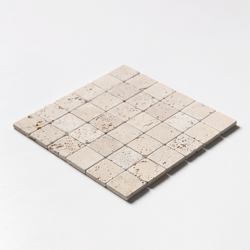Ivory Tumbled 2×2 Travertine Mosaics 12×12