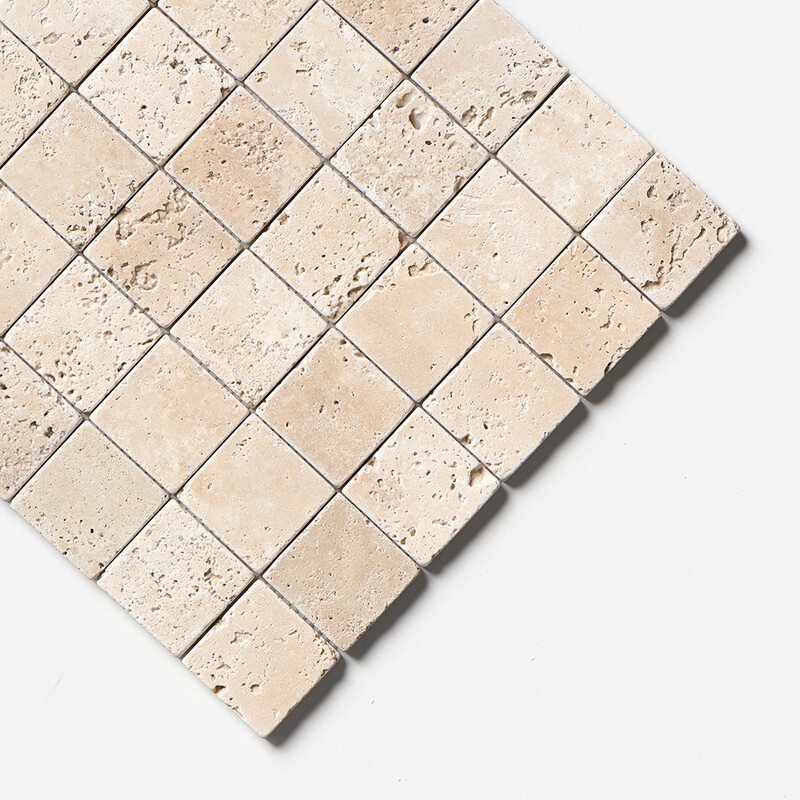 Ivory Tumbled 2×2 Travertine Mosaics 12×12