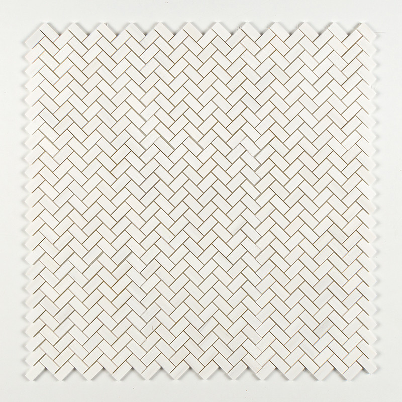 Snow White Polished Herringbone 1×2 Marble Mosaics 11×11
