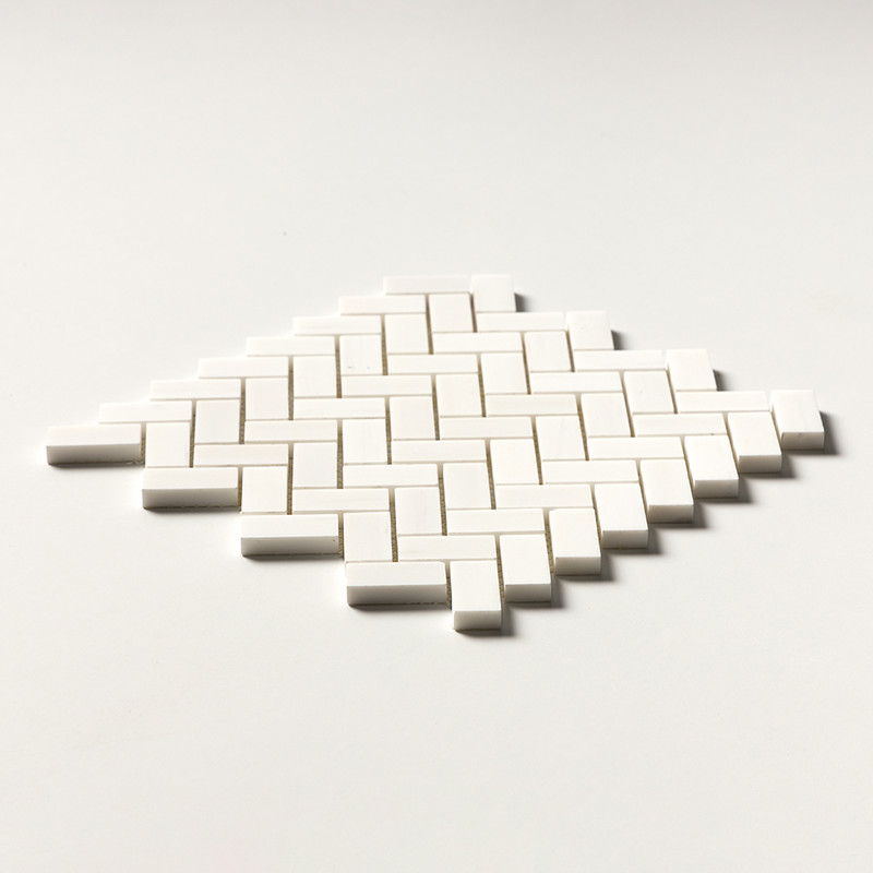 Snow White Polished Herringbone 1×2 Marble Mosaics 11×11