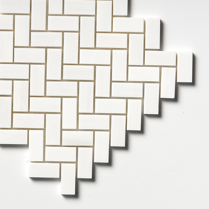Snow White Polished Herringbone 1×2 Marble Mosaics 11×11