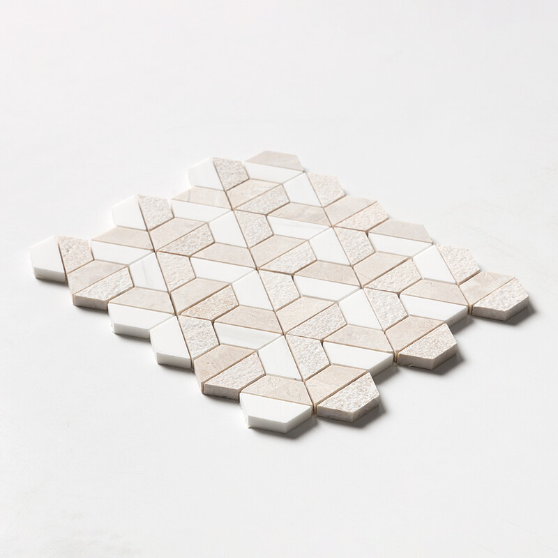 Diana Royal&snow White Textured 3d Hexagon Marble Mosaics 10 3/8×12