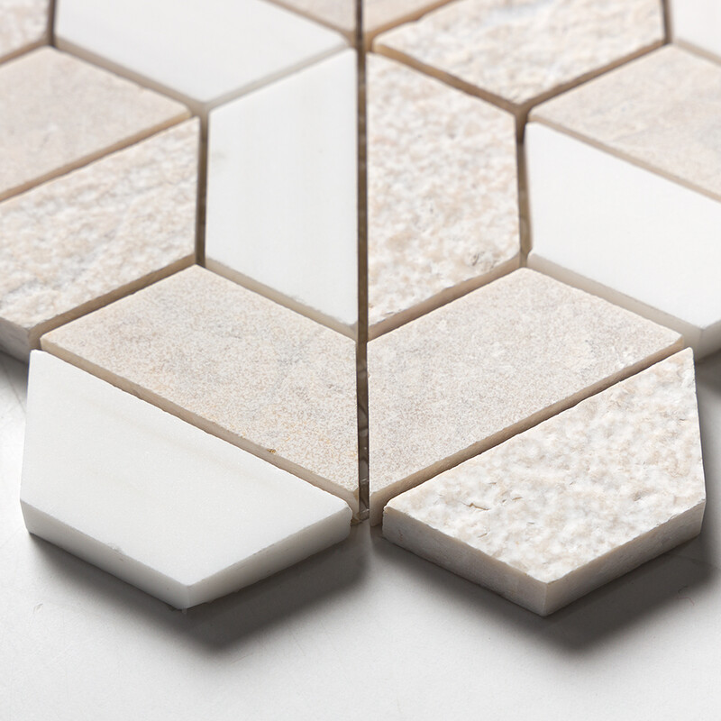 Diana Royal&snow White Textured 3d Hexagon Marble Mosaics 10 3/8×12