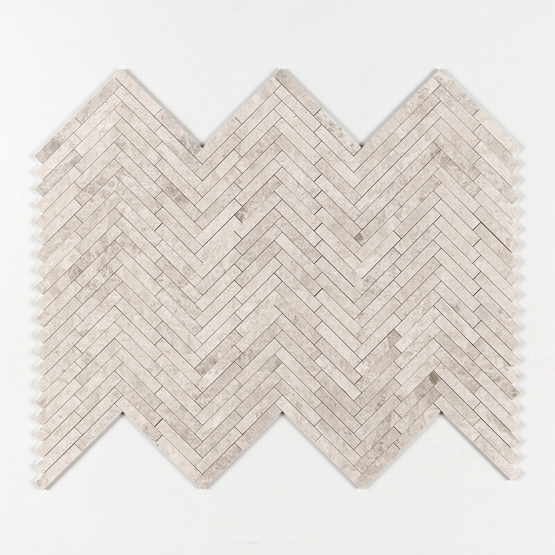 Silver Shadow Honed Large Herringbone Marble Mosaics 12 7/8×9 11/32