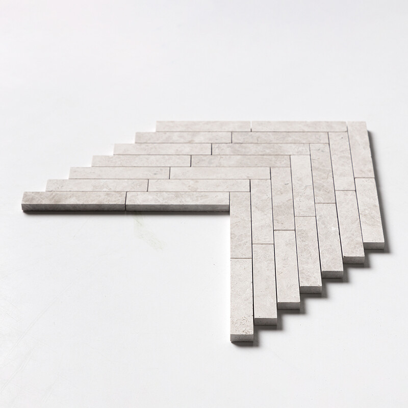Silver Shadow Honed Large Herringbone Marble Mosaics 12 7/8×9 11/32