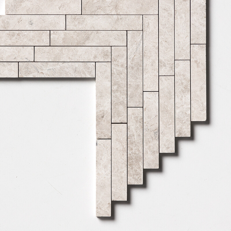 Silver Shadow Honed Large Herringbone Marble Mosaics 12 7/8×9 11/32