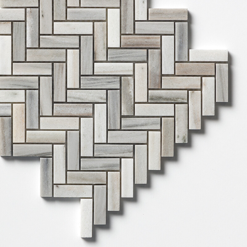 Skyline Polished Herringbone 5/8×2 Marble Mosaics 12 1/8×13 3/8