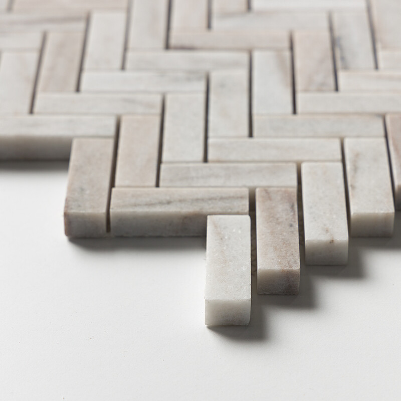 Skyline Polished Herringbone 5/8×2 Marble Mosaics 12 1/8×13 3/8