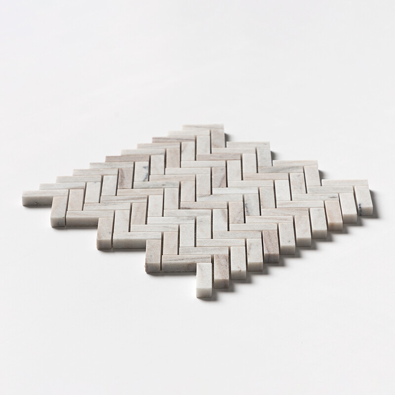 Skyline Honed Herringbone 5/8×2 Marble Mosaics 12 1/8×13 3/8