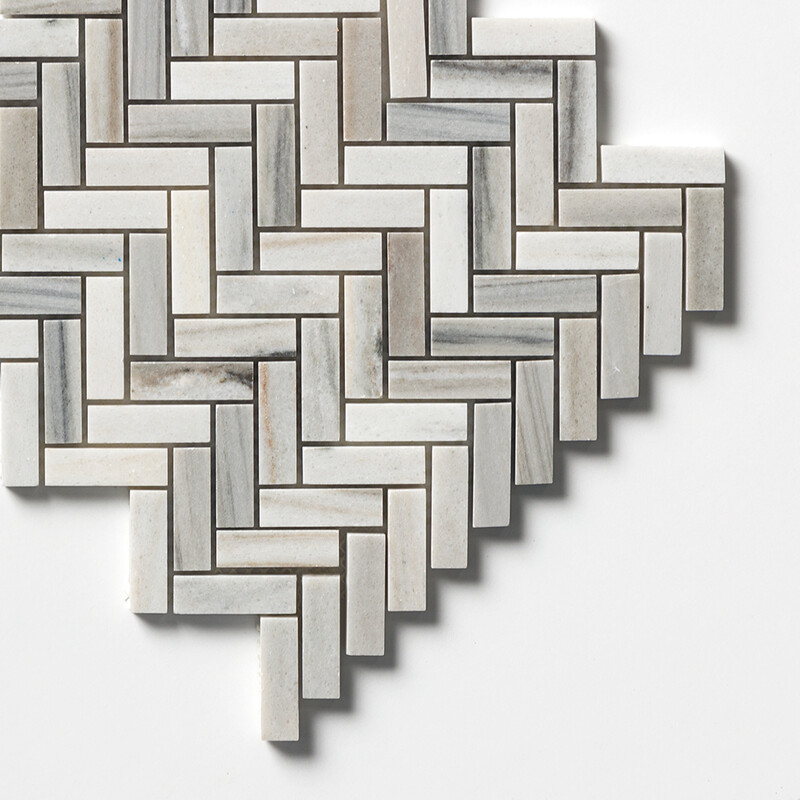 Skyline Honed Herringbone 5/8×2 Marble Mosaics 12 1/8×13 3/8