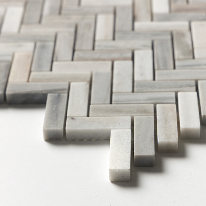 Skyline Honed Herringbone 5/8×2 Marble Mosaics 12 1/8×13 3/8