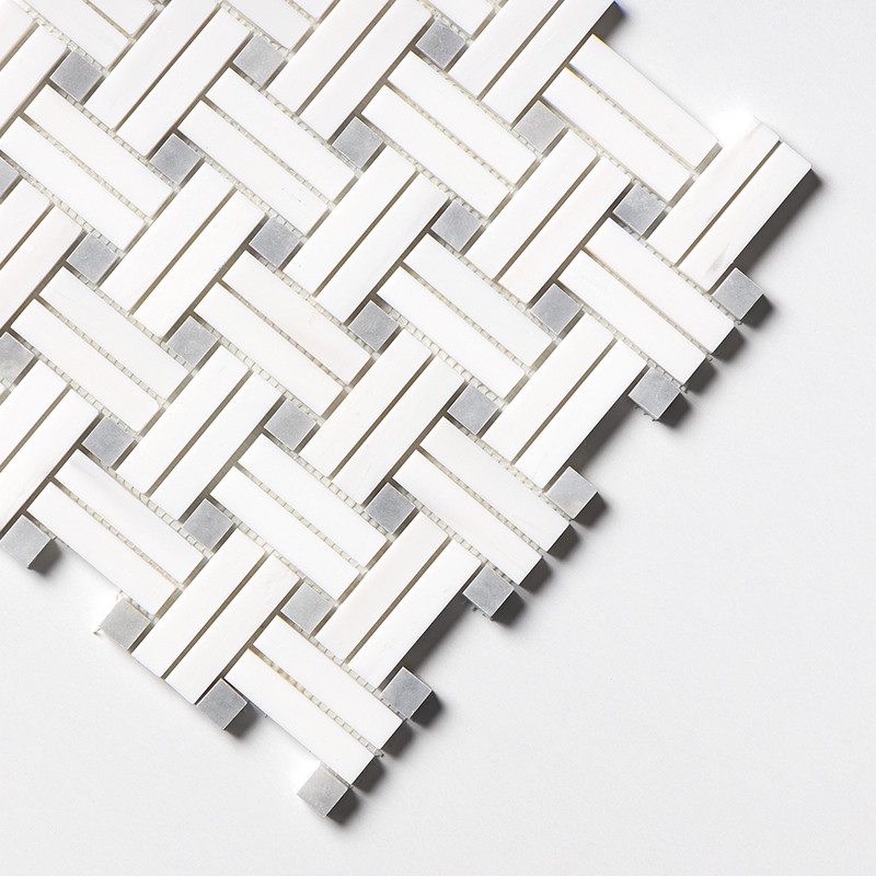 Snow White Honed Diagonal Basket Weave Marble Mosaics 12×12