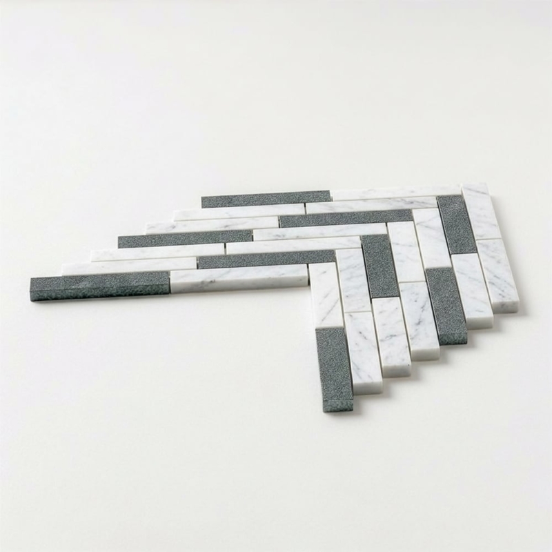 Glacier,Verde Capri Leather Large Herringbone Marble Mosaics 12 7/8×9 11/32 (MS01662)