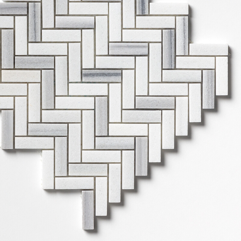 Frost White Honed Herringbone 5/8×2 Marble Mosaics 12 1/8×13 3/8