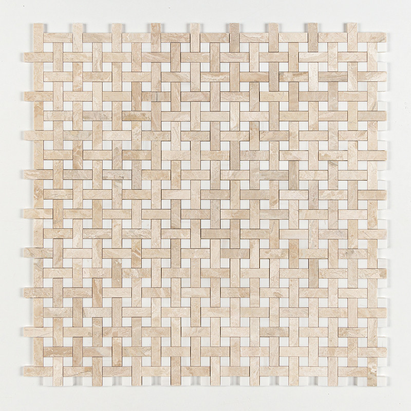 Diana Royal, Snow White Multi Finish Basket Weave 1×3 Marble Mosaics 12×12