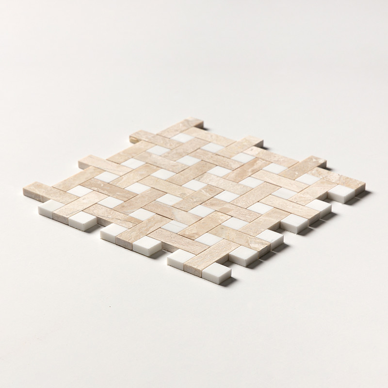 Diana Royal, Snow White Multi Finish Basket Weave 1×3 Marble Mosaics 12×12