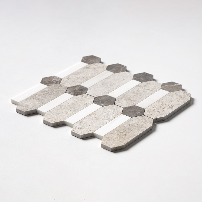 Silver Clouds, Snow White, Arctic Gray Multi Finish Pillar Marble Mosaics 12×13 1/2