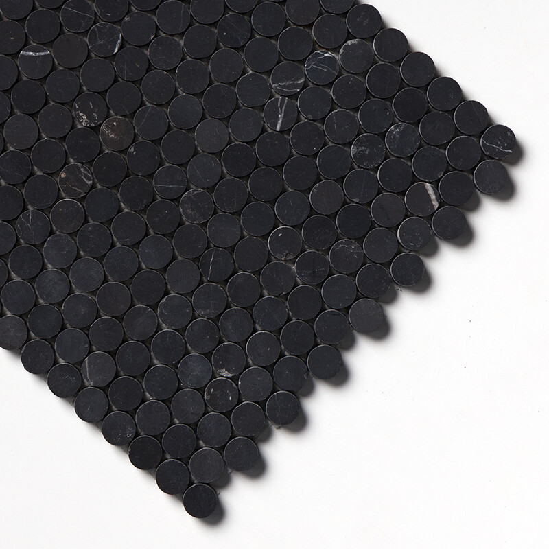Black Honed Penny Round Marble Mosaics 11 1/4×11 3/4