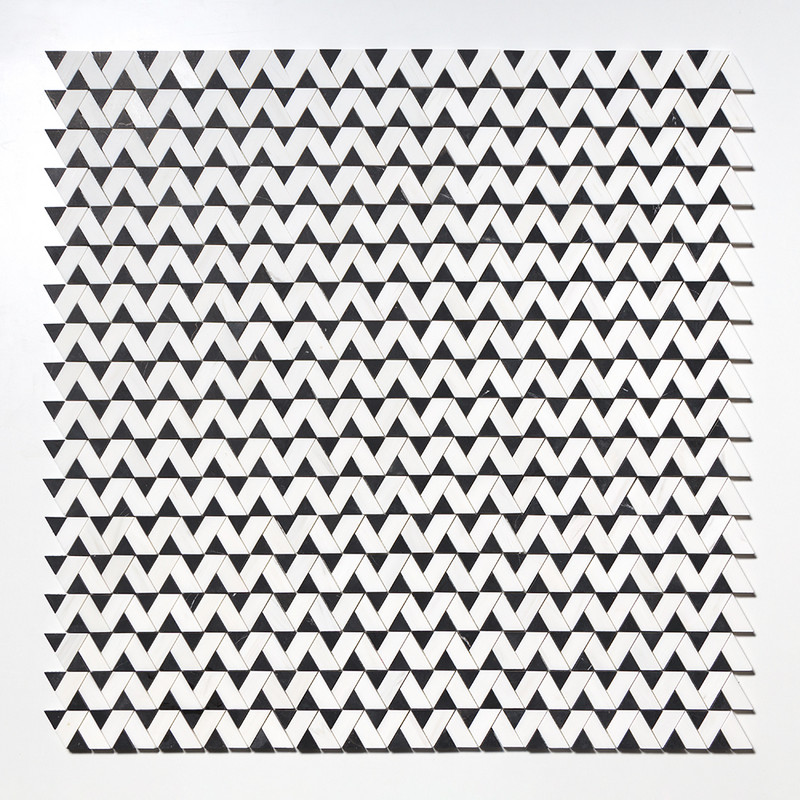 Black, Snow White Honed Monte Marble Mosaics 12 3/8×12 3/8