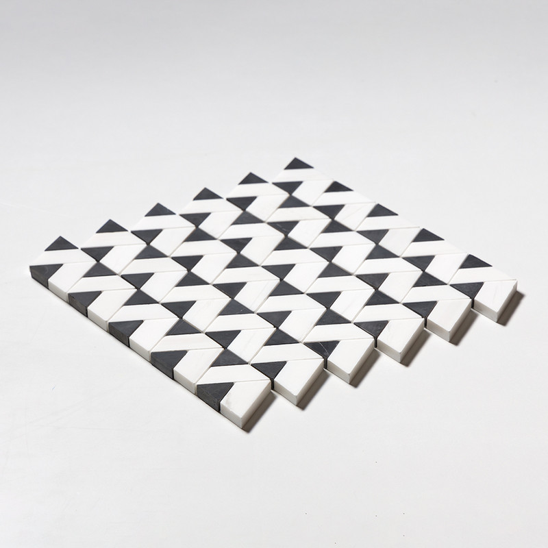 Black, Snow White Honed Monte Marble Mosaics 12 3/8×12 3/8