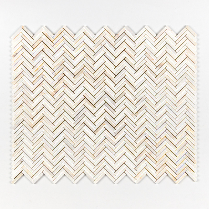 Calacatta Amber Honed Herringbone 5/8×3 Marble Mosaics 10 7/16×12 13/16