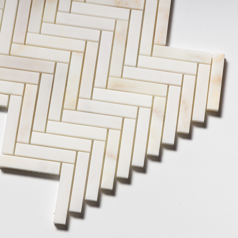 Calacatta Amber Honed Herringbone 5/8×3 Marble Mosaics 10 7/16×12 13/16