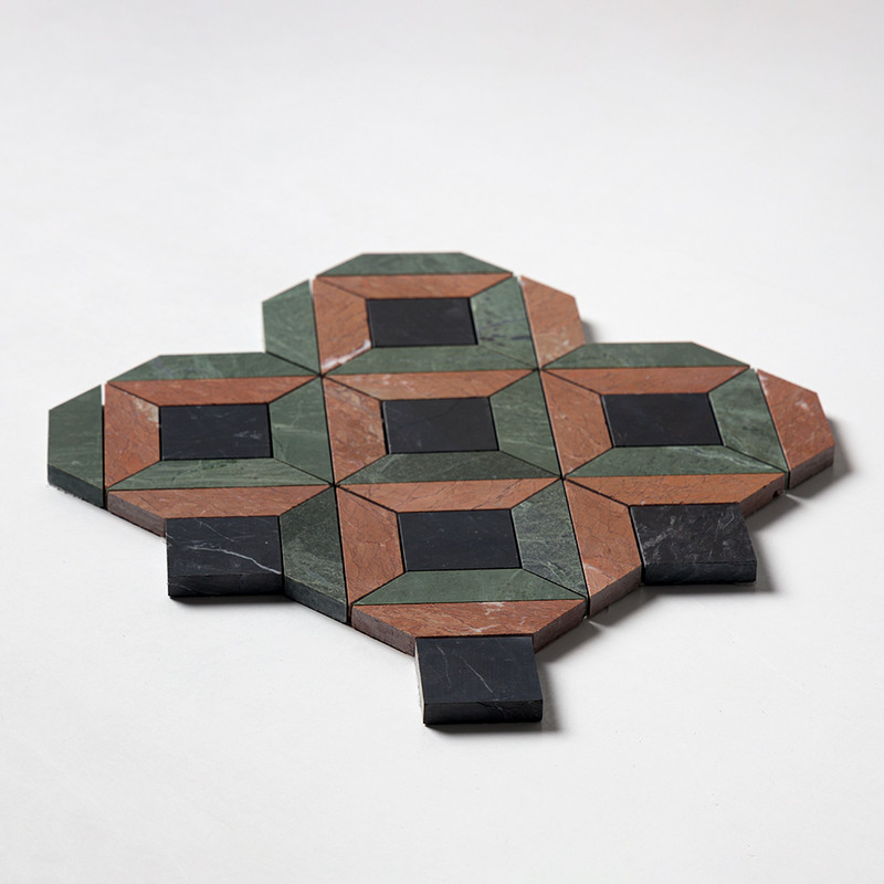 Verde Capri, Red Laguna, Black Honed Ella Marble Mosaics 12×12