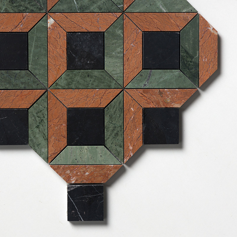 Verde Capri, Red Laguna, Black Honed Ella Marble Mosaics 12×12